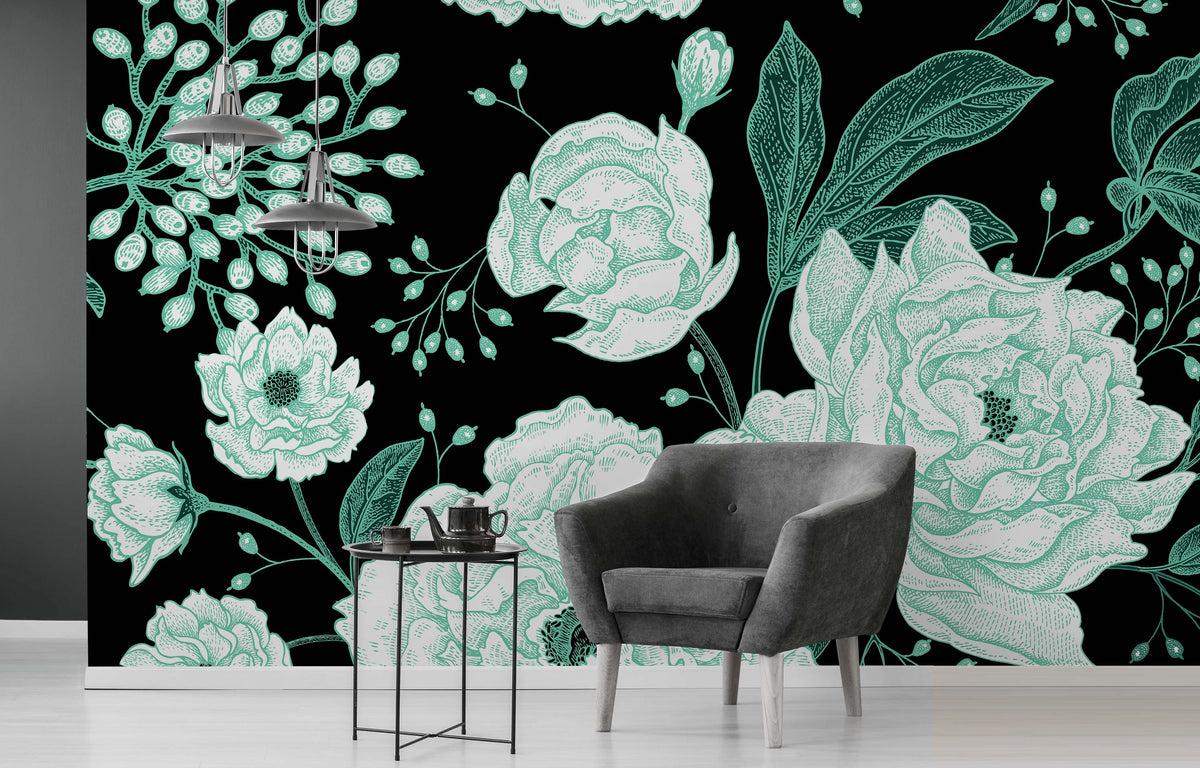 ROSES ARE TEAL WALL WRAP