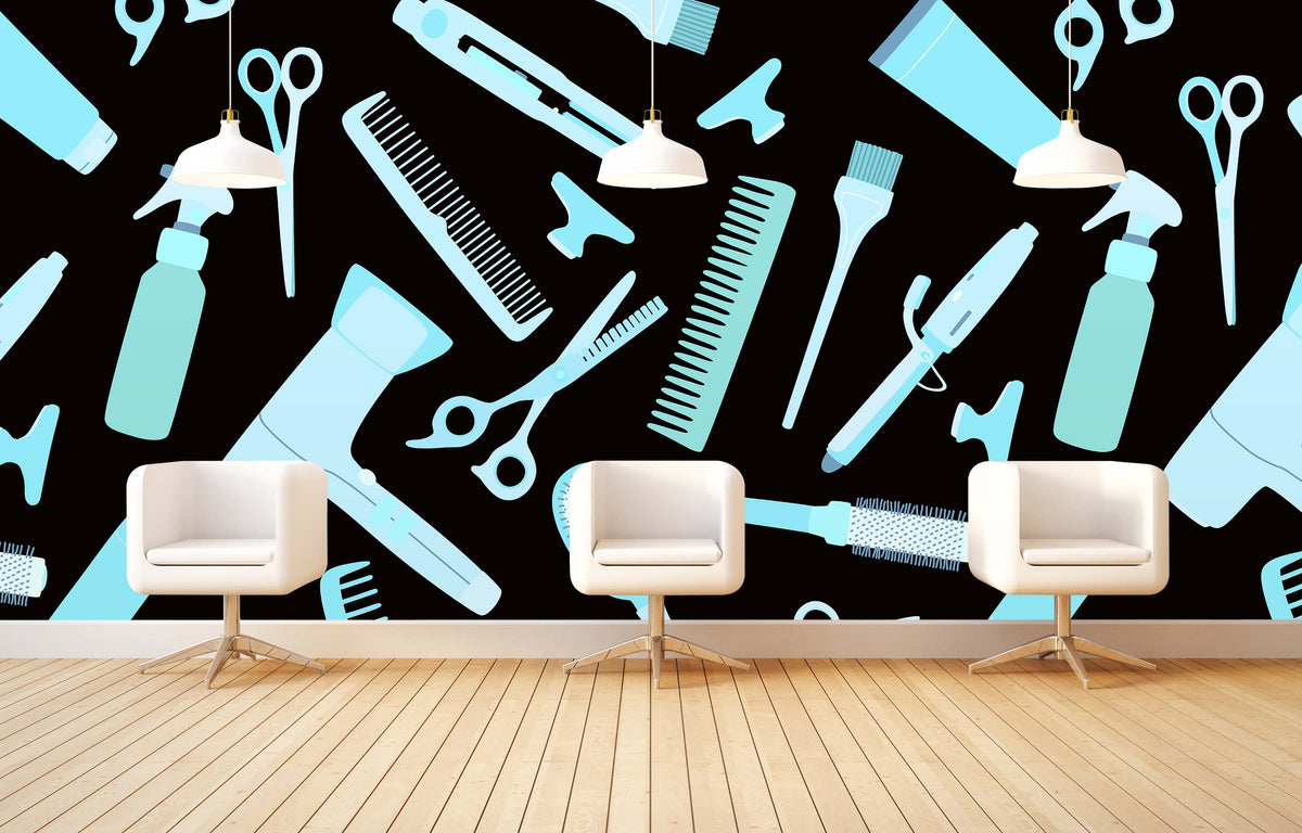 BARBER SHOP LIGHT BLUE WALL WRAP