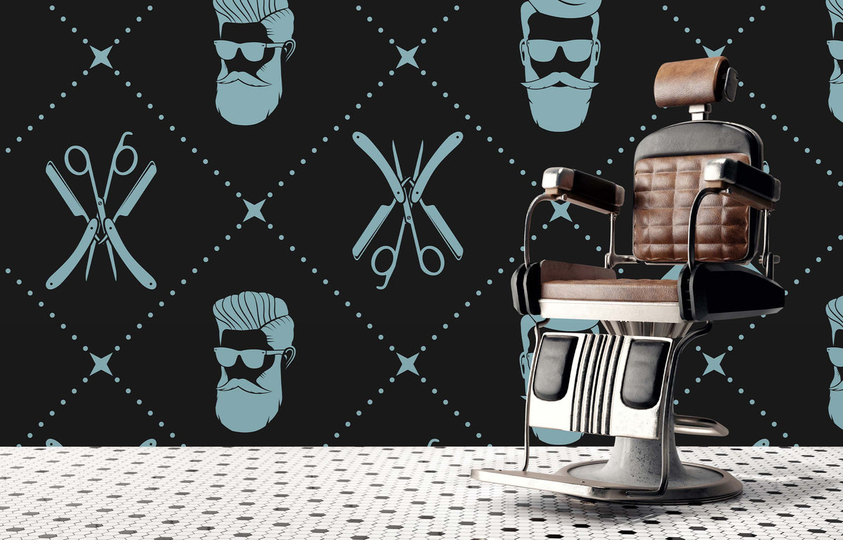 BLUE BEARDCHOP BARBER WALL WRAP