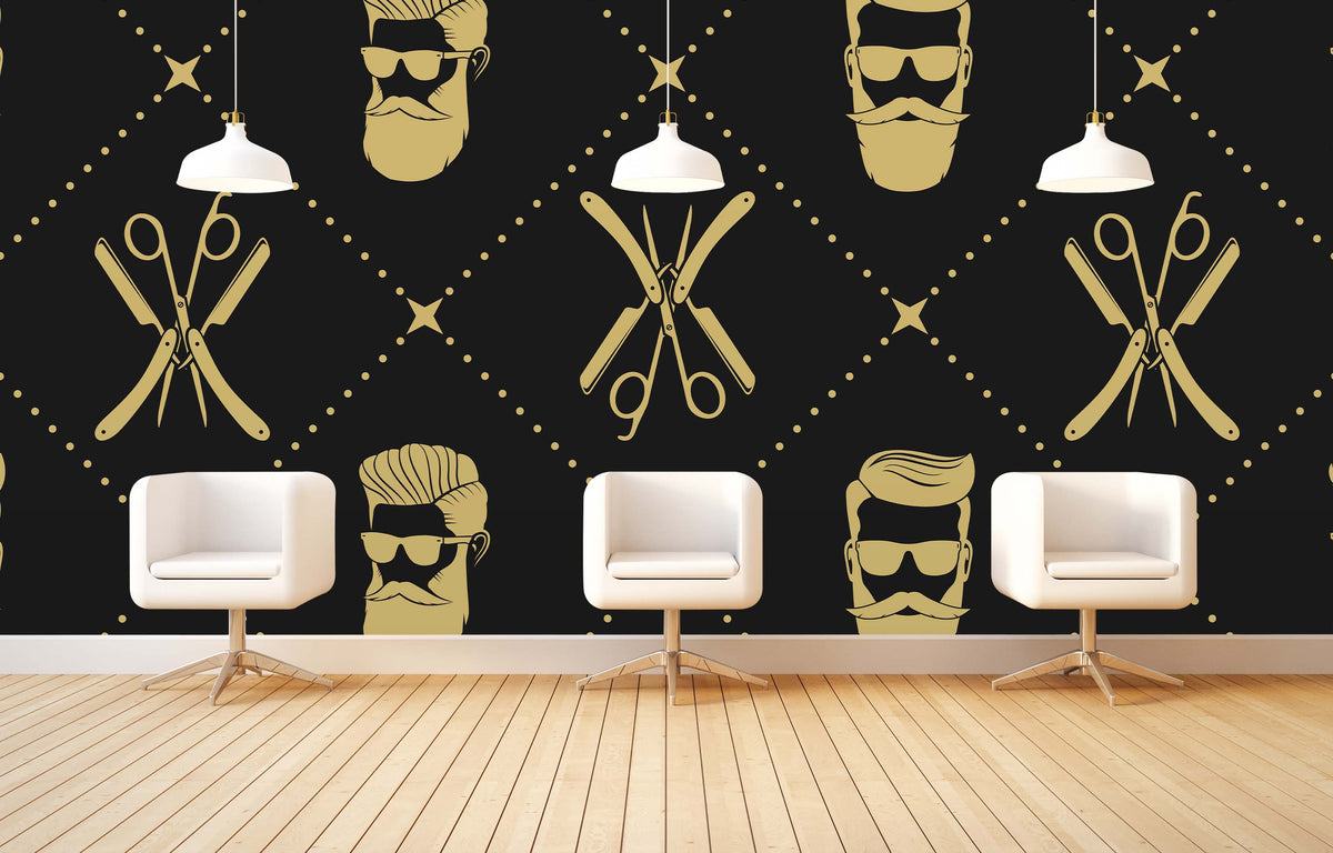 GOLDEN BEARDCHOP BARBER WALL WRAP