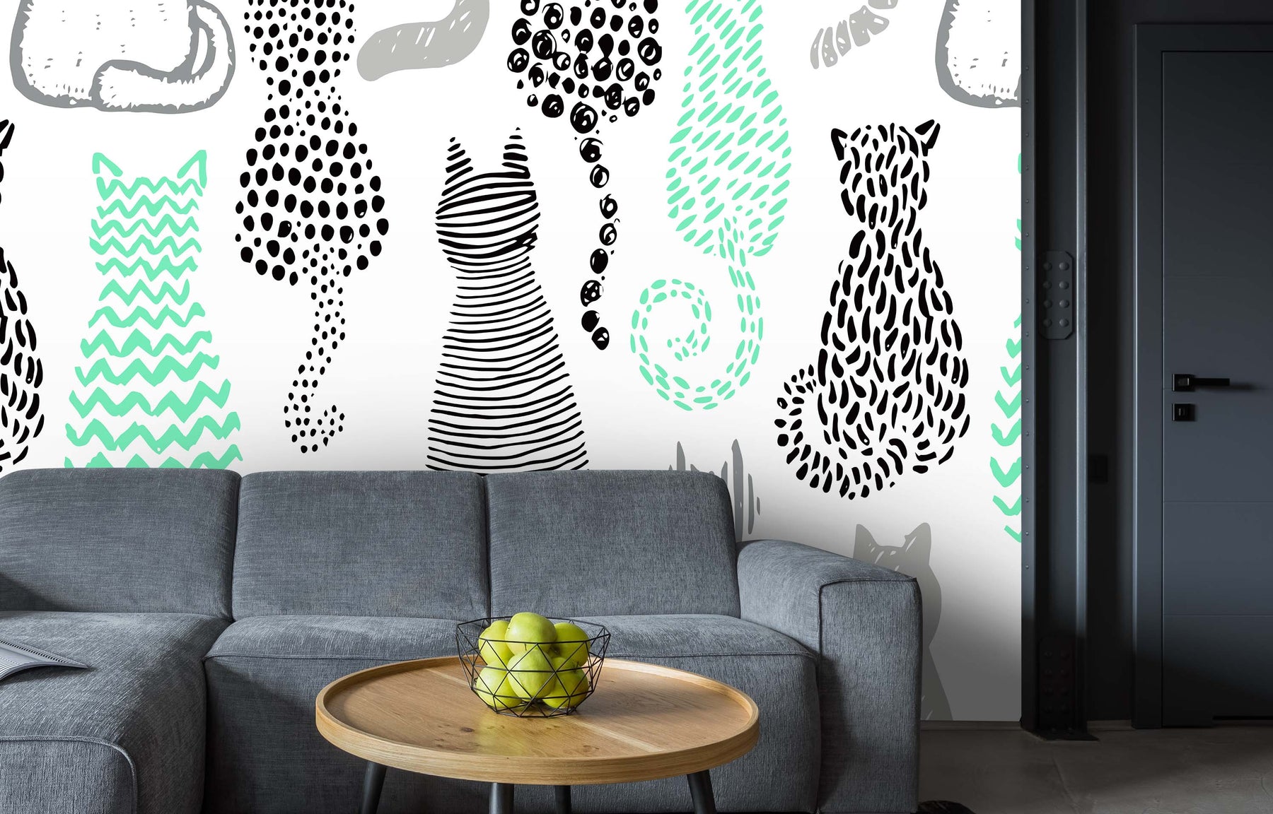 HERE KITTY KITTY TEAL WALL WRAP