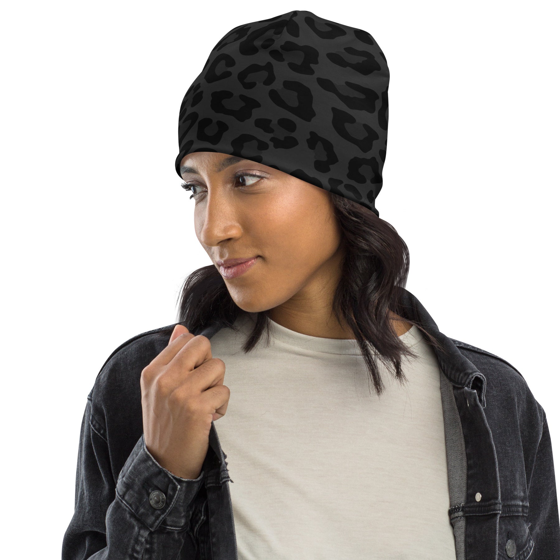 Grey Classic Leopard Beanie