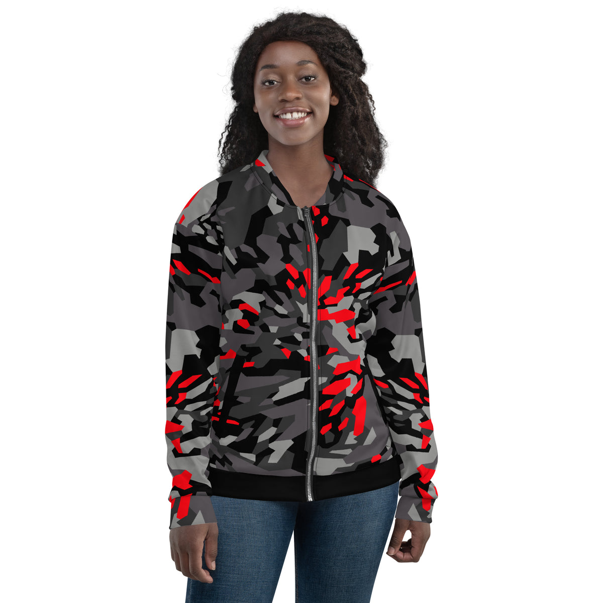 Blood Red Fracture Camo Unisex Bomber Jacket